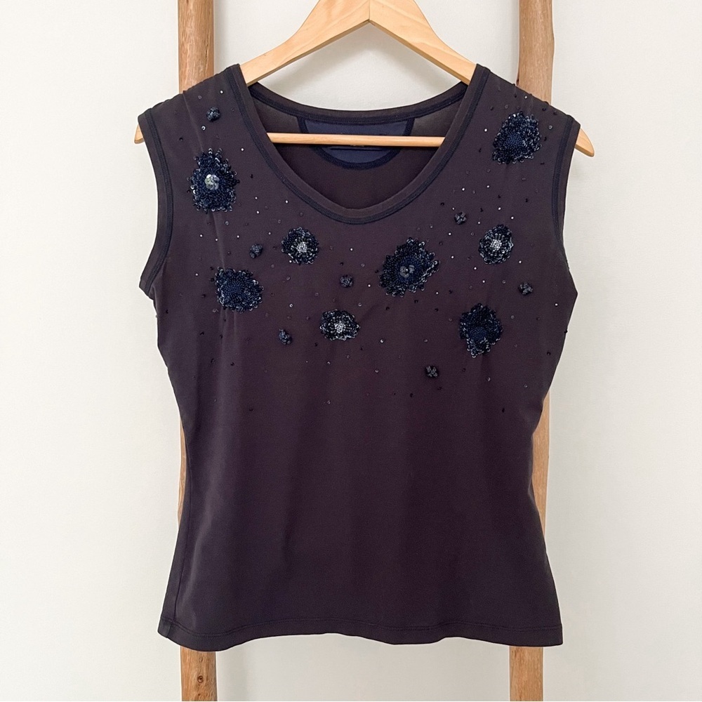 [piazza sempione] embellished sequin sleeveless tee made in italy gray navy S